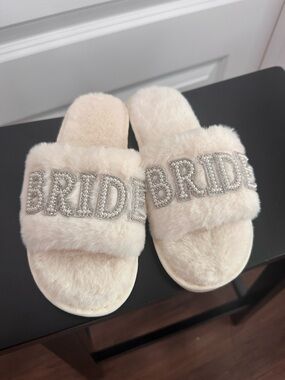 Fuzzy “Bride” Bridal Slippers